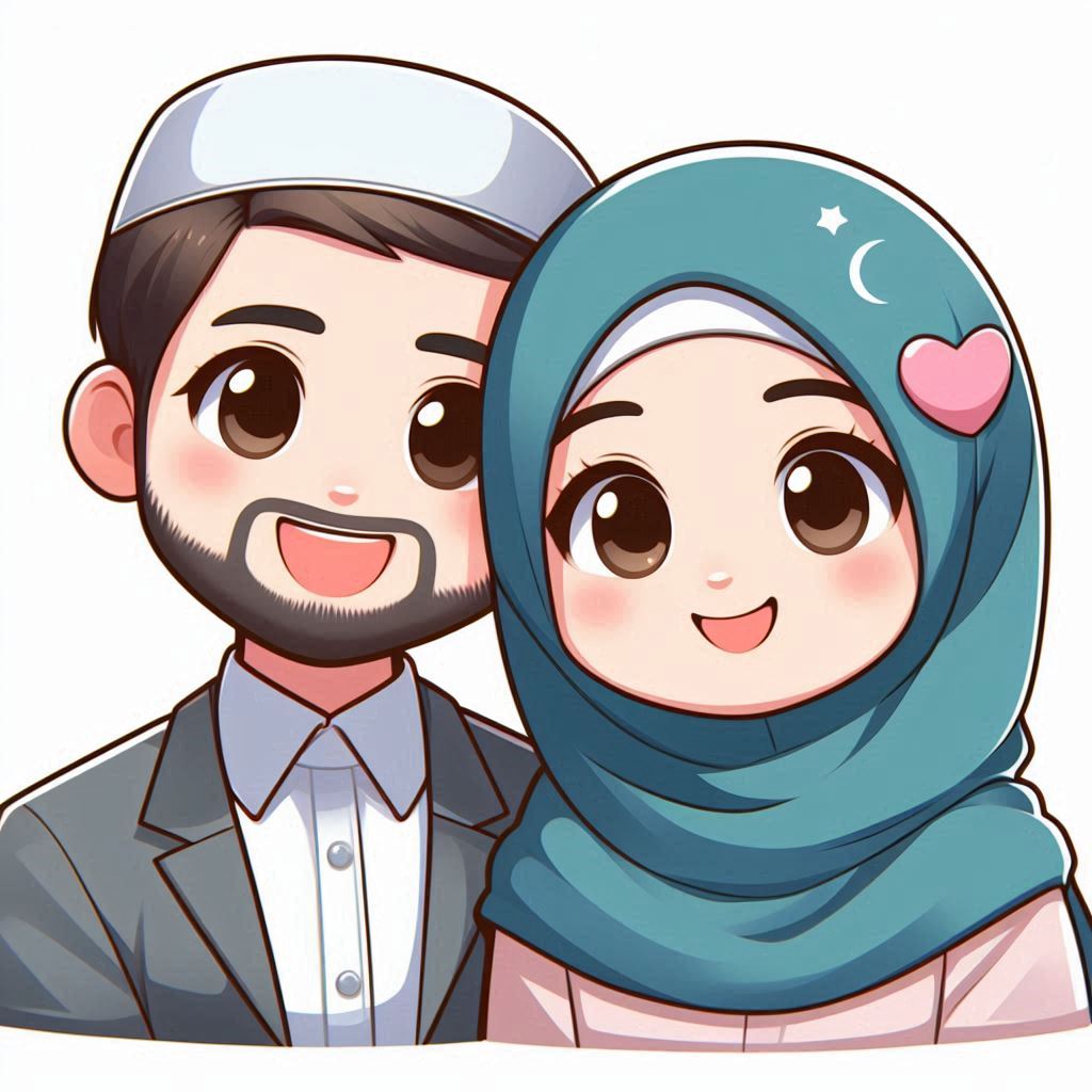 cartoon image of husband and hijab wife profile picture